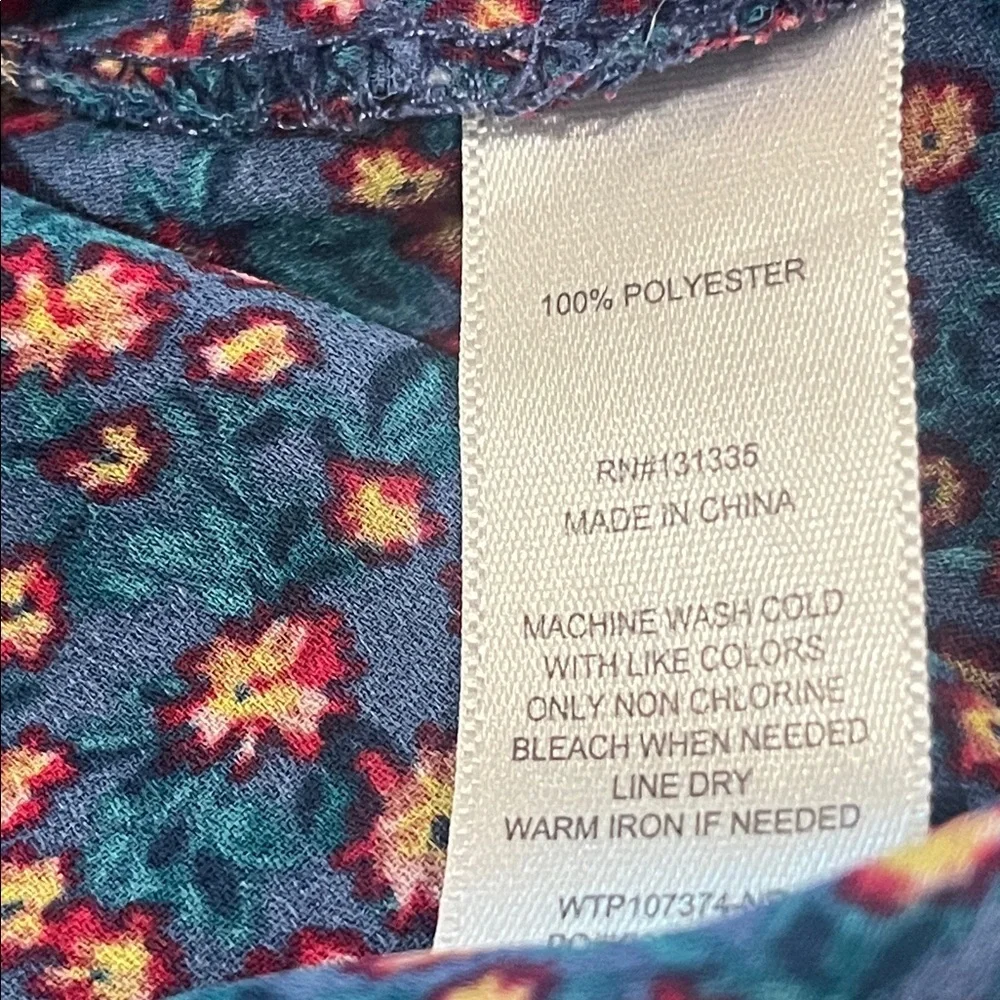SOCIALITE BLUE DITSY Floral LONG SLEEVE PEPLUM Blouse with Ruffle Details SZ S